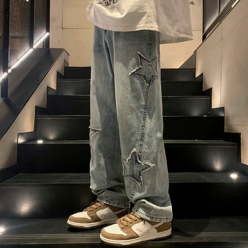 Jeans streetwear a gamba larga