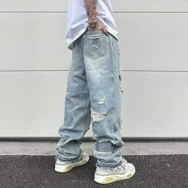 Jeans straight-leg strappati