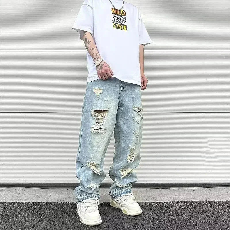 Jeans straight-leg strappati