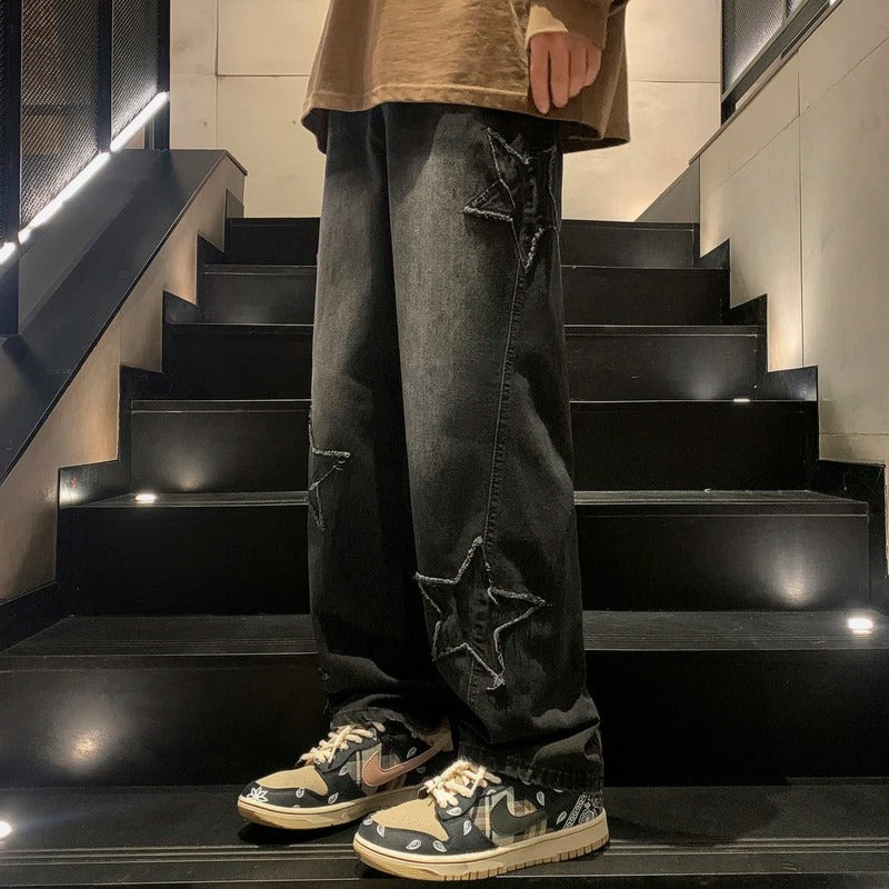 Jeans streetwear a gamba larga