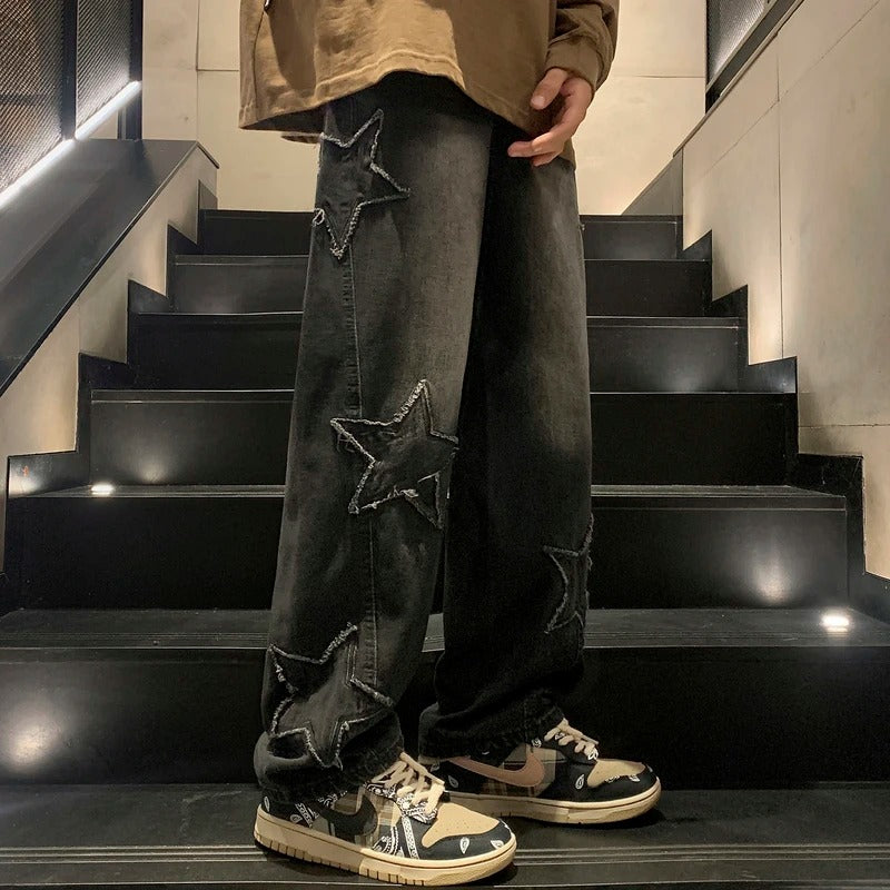 Jeans streetwear a gamba larga