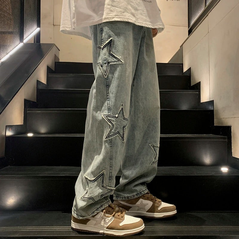 Jeans streetwear a gamba larga