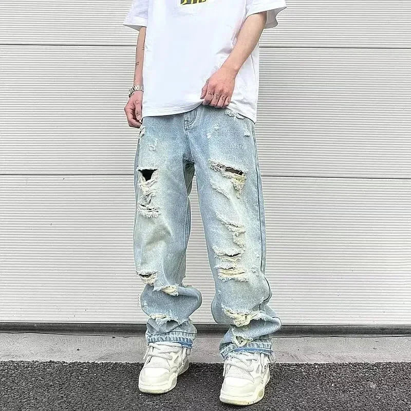 Jeans straight-leg strappati
