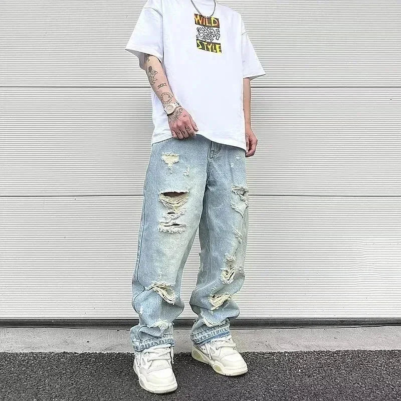 Jeans straight-leg strappati